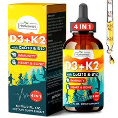 Honvaways Vitamin D3 K2 drops bottle highlighting bone and immune support.