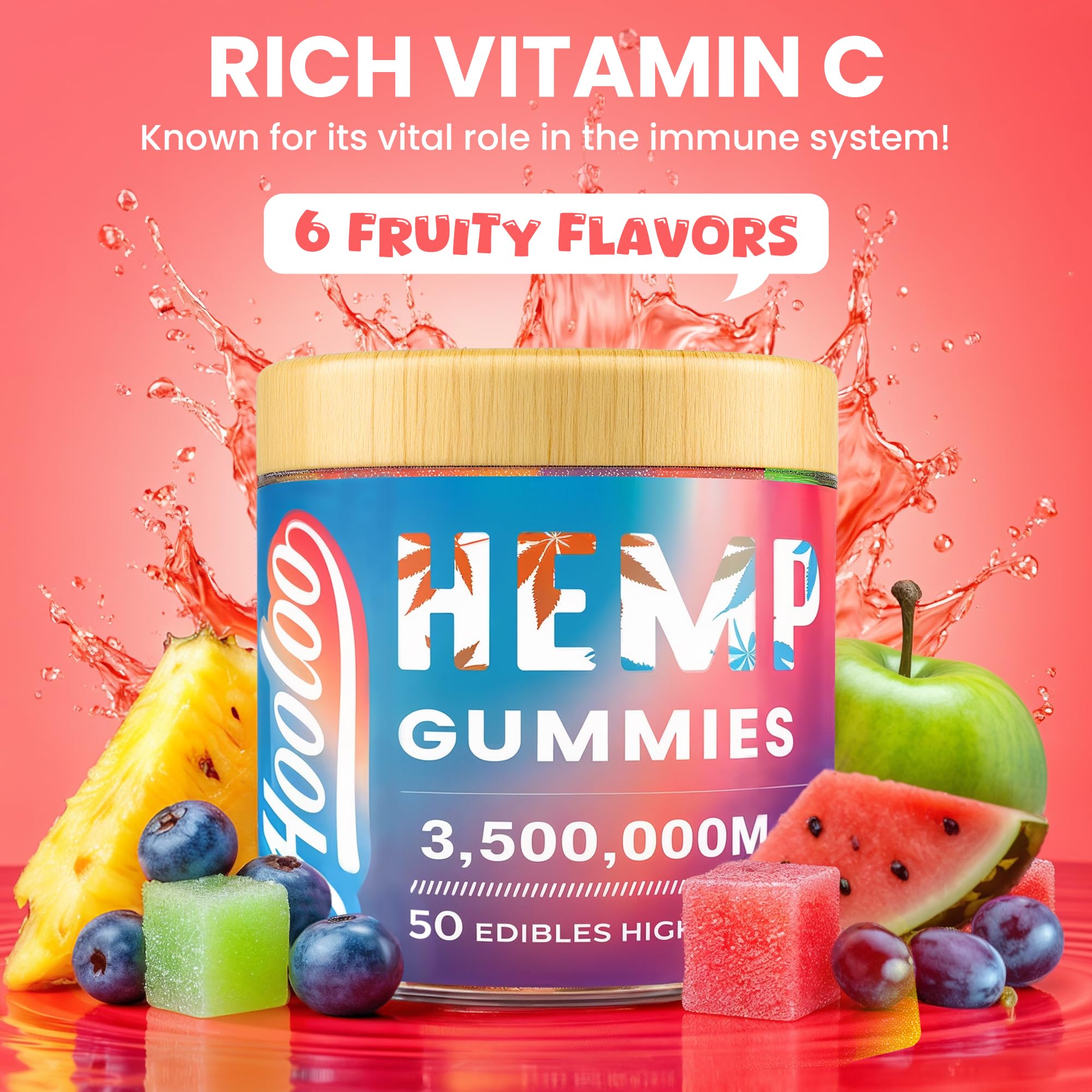 HOOLOO gummies closeup highlighting vibrant color and chewy texture