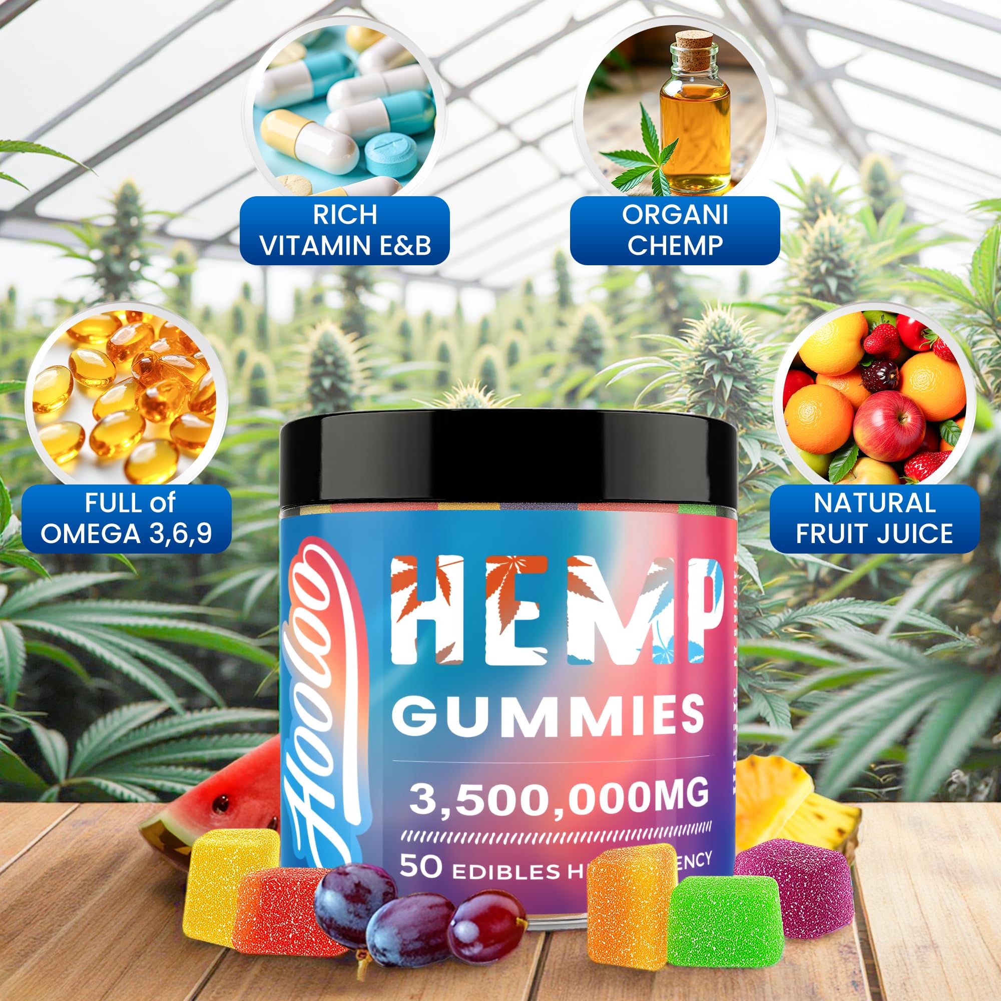 HOOLOO Hemp Gummies Big Cubes Bedtime Grape bold fruit option
