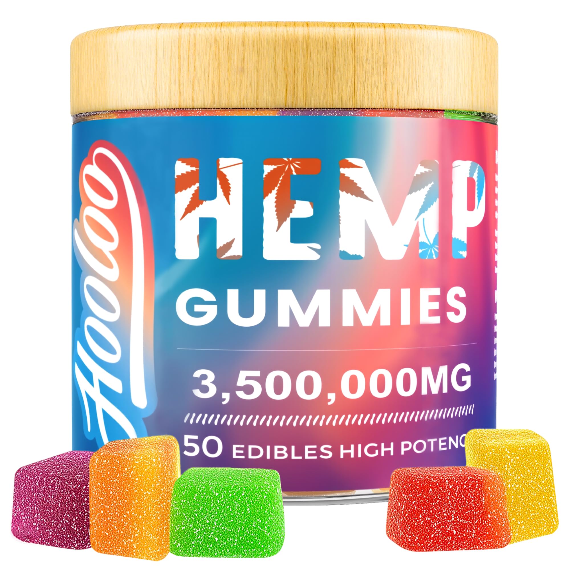 HOOLOO hemp gummies bottle showcasing a calming nightly routine with six flavors