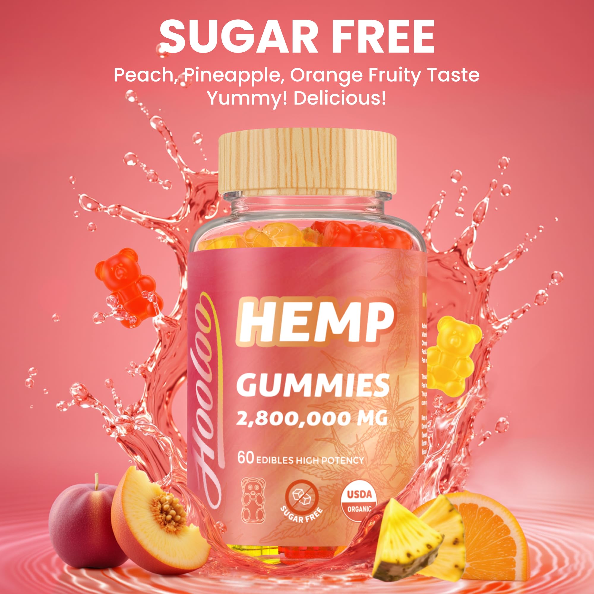 HOOLOO gummies being poured, highlighting convenient daily wellness.