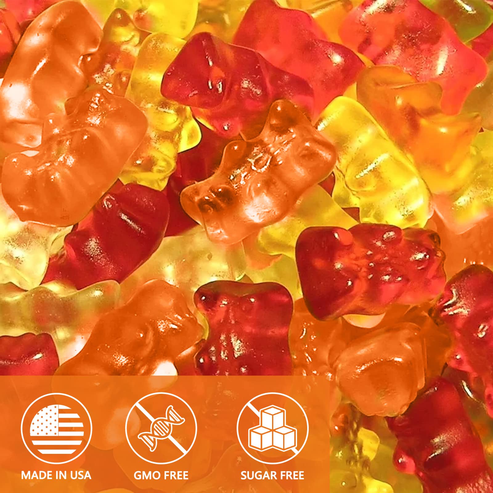 Sugar-free label on gummies packaging emphasizes guilt-free consumption.