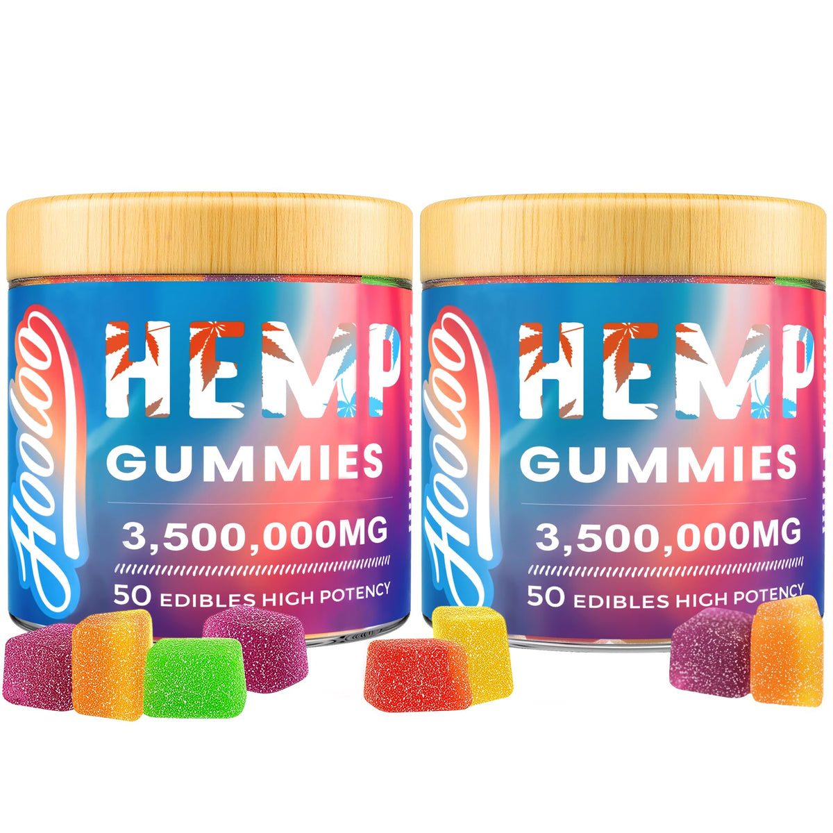 HOOLOO Hemp Gummies Big Cubes pack shot highlighting convenient bedtime use