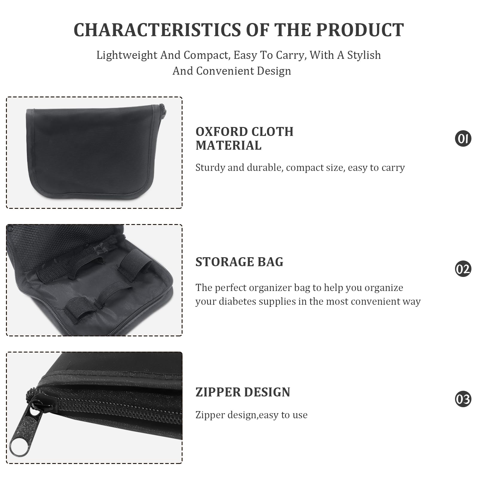 Hooshion diabetes travel case oxidation-resistant zips for durability