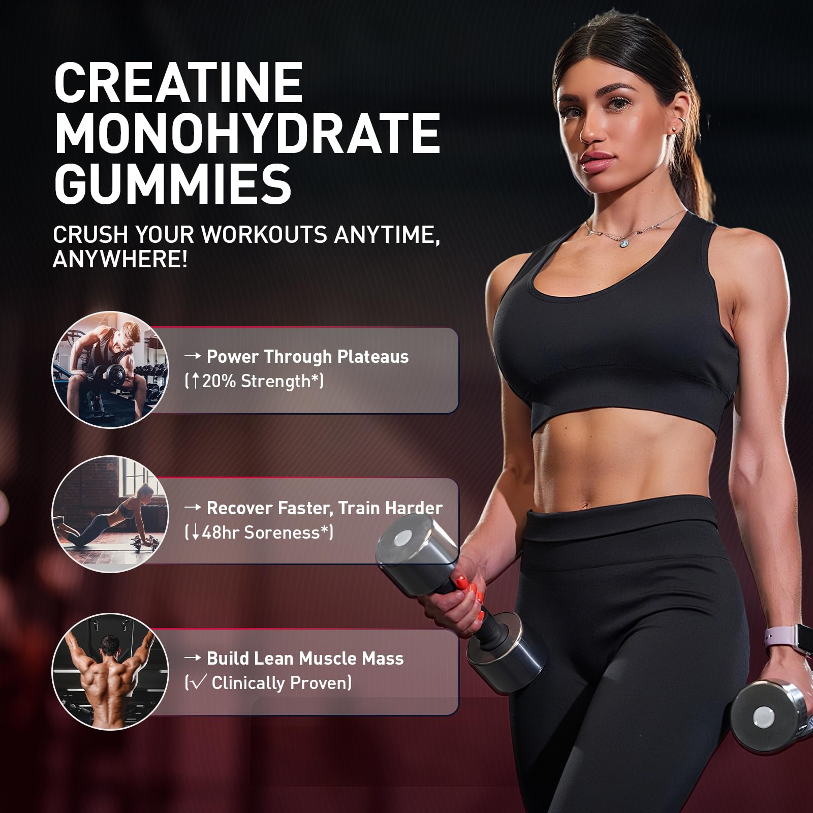 Hoozzch Creatine Gummies serving visual ideal for daily supplementation.