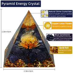 Hopeseed Orgone Pyramid close-up showing natural crystals for positive energy at home.