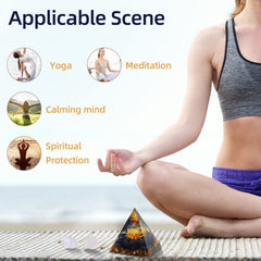 Hopeseed Orgone Pyramid on a desk, promoting calm during work and focus.