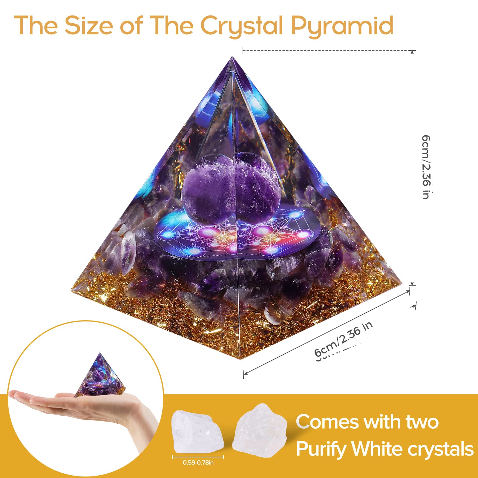 Hopeseed Orgone Pyramid showing golden leaf accents to enhance decorative energy in living areas.
