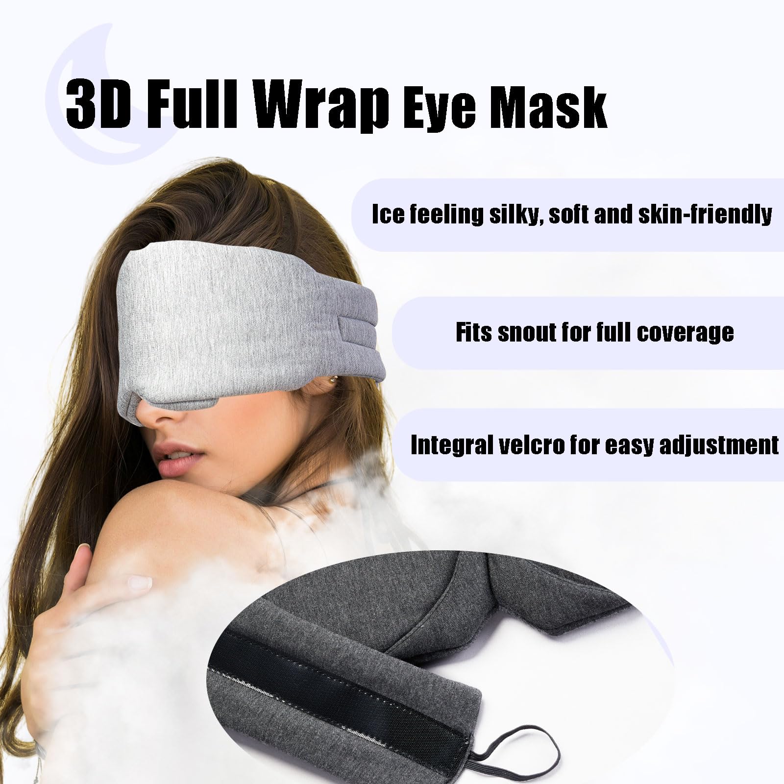 Hopomer Sleep Mask Velcro strap offers a secure, adjustable fit.