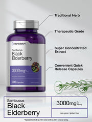 Horbäach 3000 mg elderberry per serving display suggests high potency