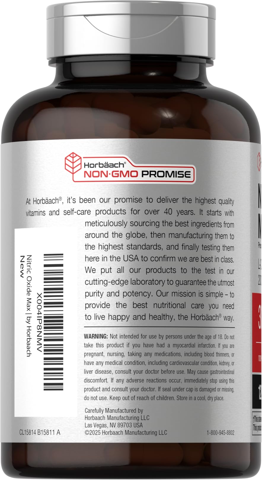 Horbaach 3000mg nitric oxide capsules close-up for fast-acting performance support.