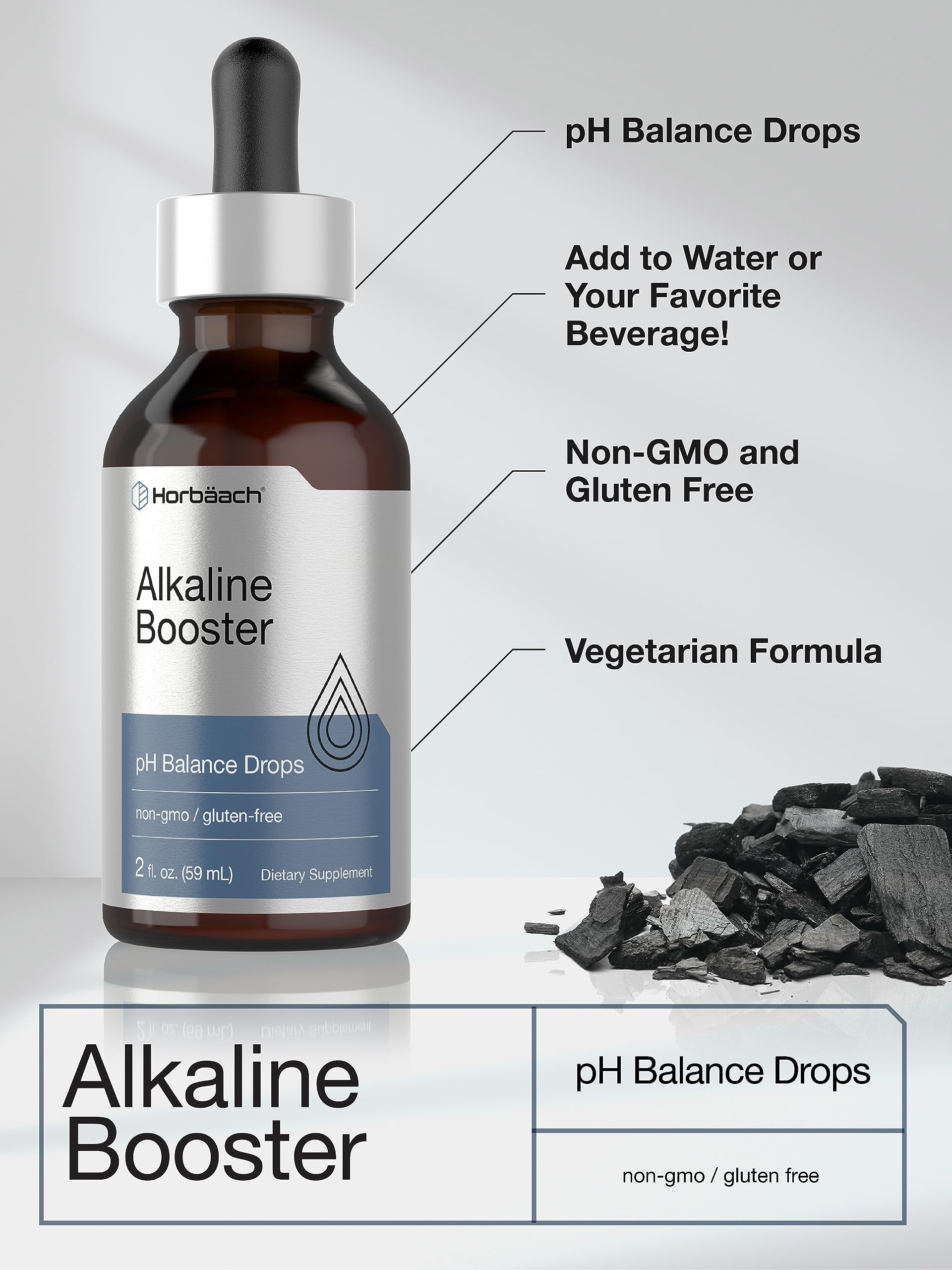 Glass of water with Horbaach Alkaline Water Drops ready to refresh