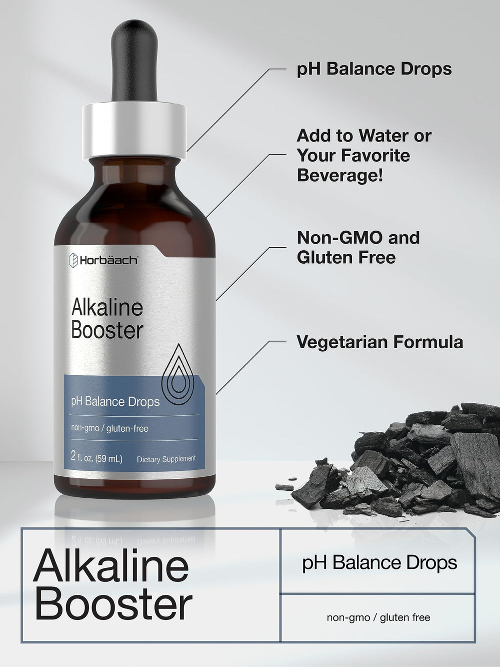 Glass of water with Horbaach Alkaline Water Drops ready to refresh