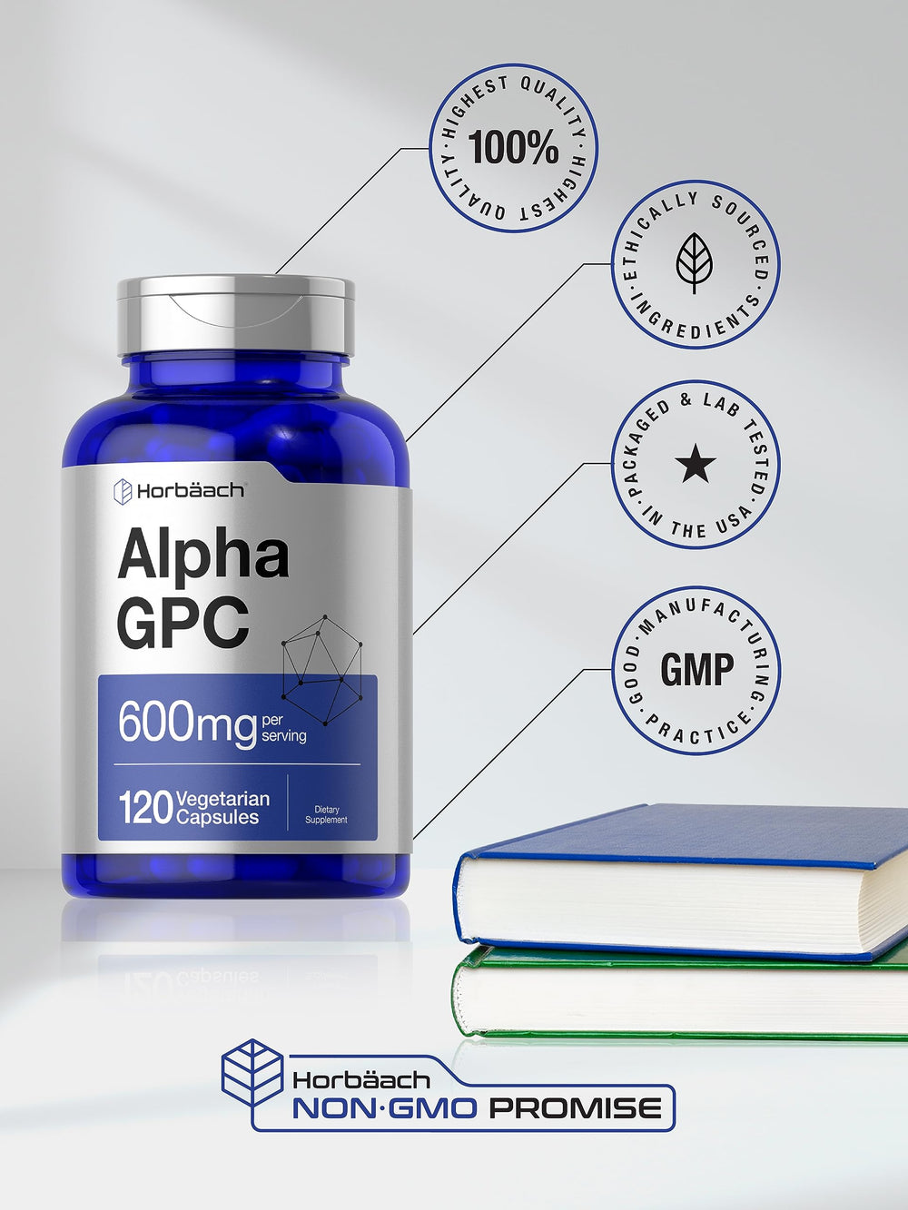 Veggie capsules from Horbäach Alpha GPC bottle emphasize vegetarian formulation