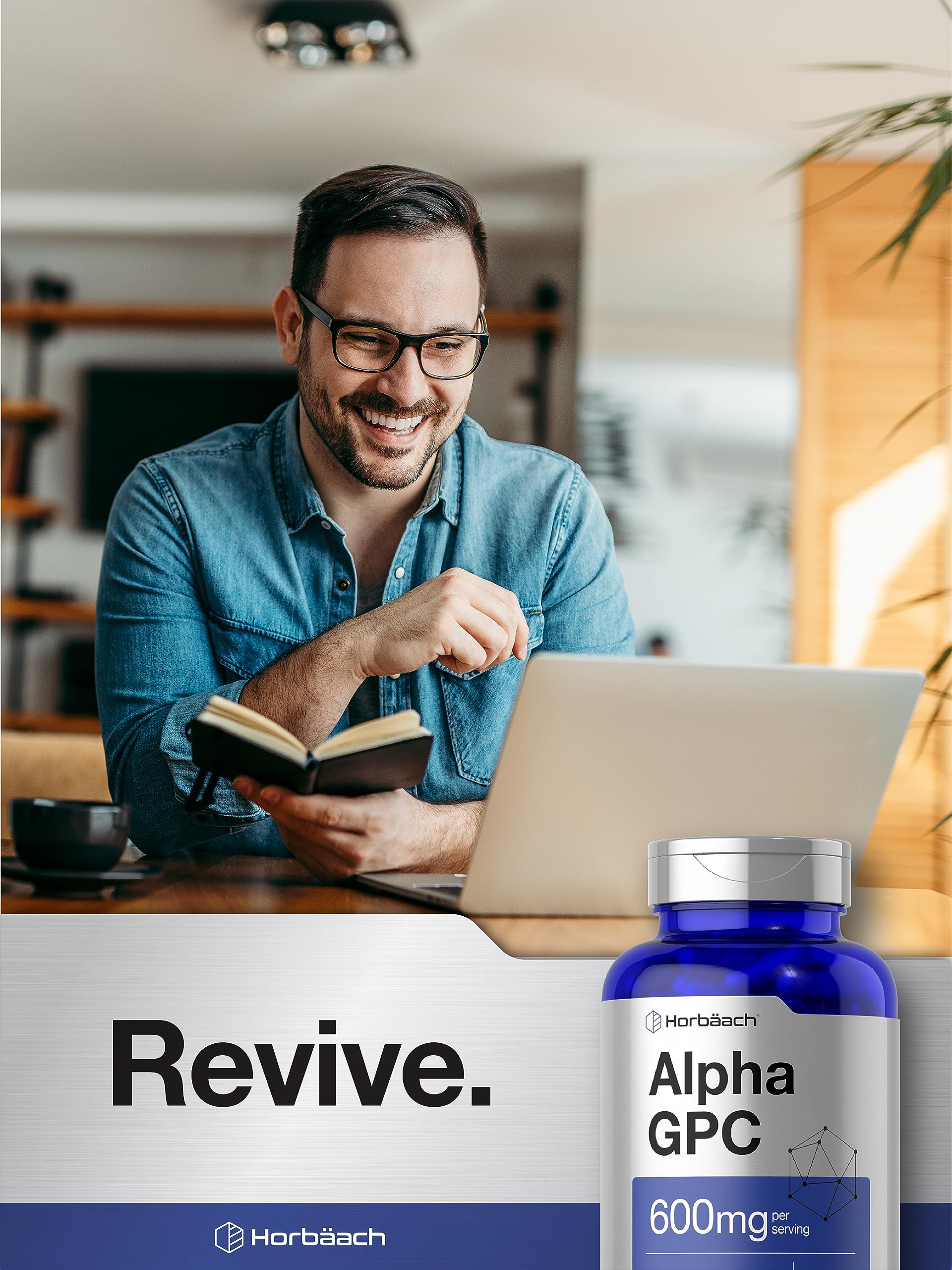 Desk setup with Horbäach Alpha GPC bottle during study session