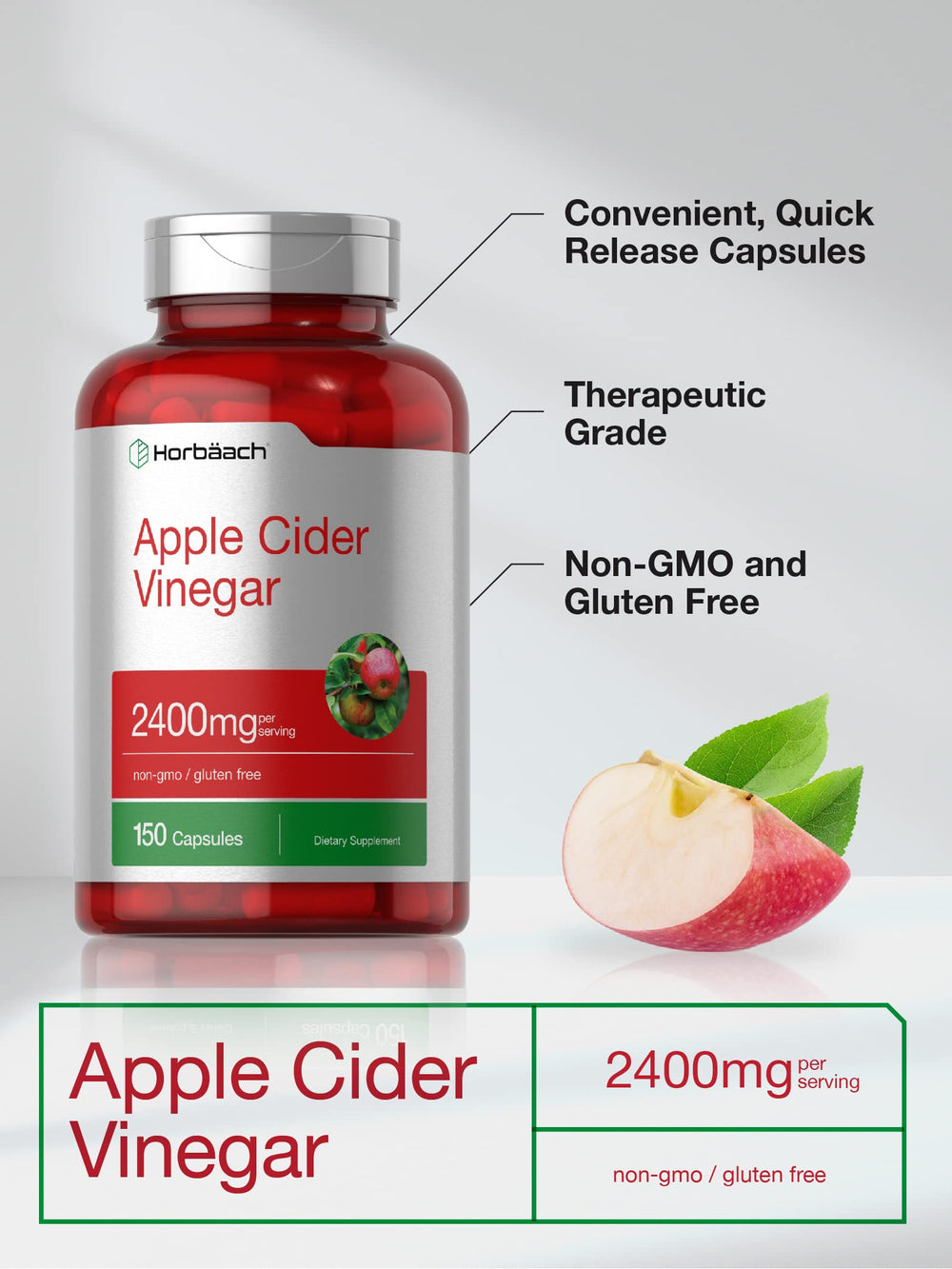 Horbäach Apple Cider Vinegar Capsules bottle with pour-ready capsules for on-the-go use