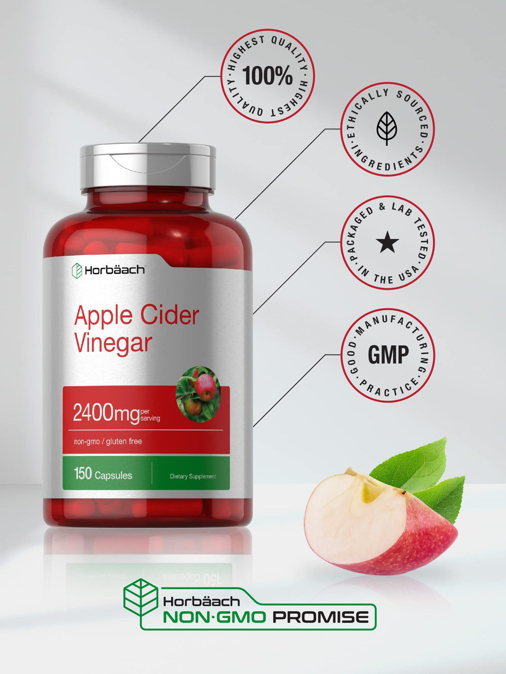 Horbäach Apple Cider Vinegar Capsules nutrition panel emphasis on potency and ingredients