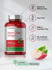 Horbäach Apple Cider Vinegar Capsules serving size detail highlighting 2400 mg per serving