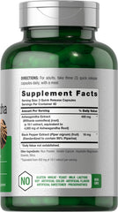 Close-up of Horbaach Ashwagandha capsules highlighting the max strength formula.