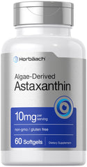 Horbäach Astaxanthin 10mg softgels bottle front for daily antioxidant support.