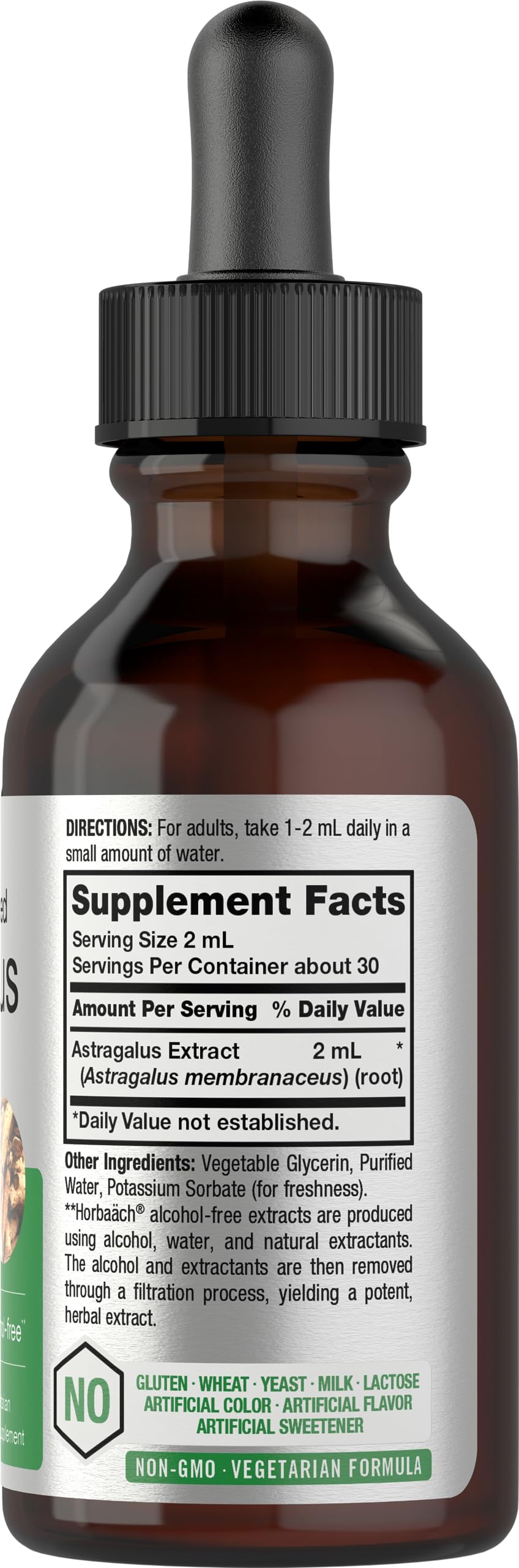 Close-up of Horbäach astragalus root extract liquid dropper for precise dosing