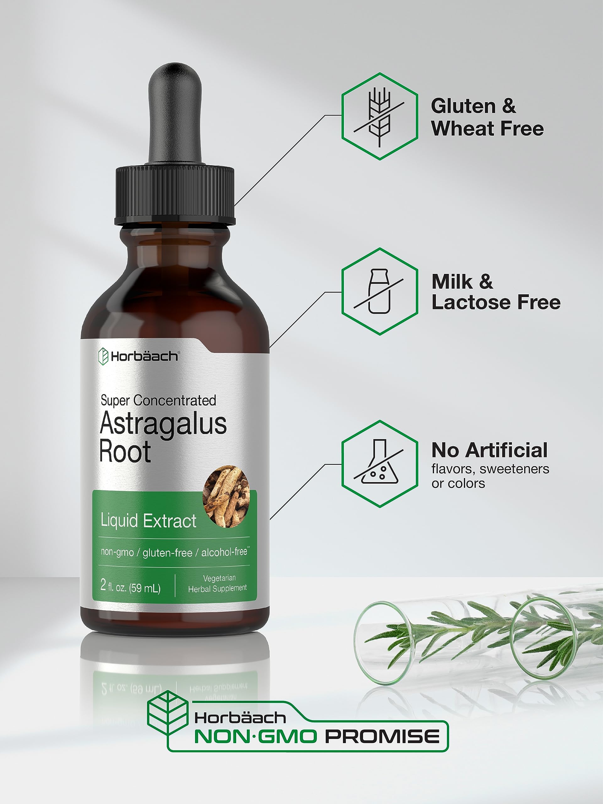 Front package display of Horbäach Astragalus root extract liquid