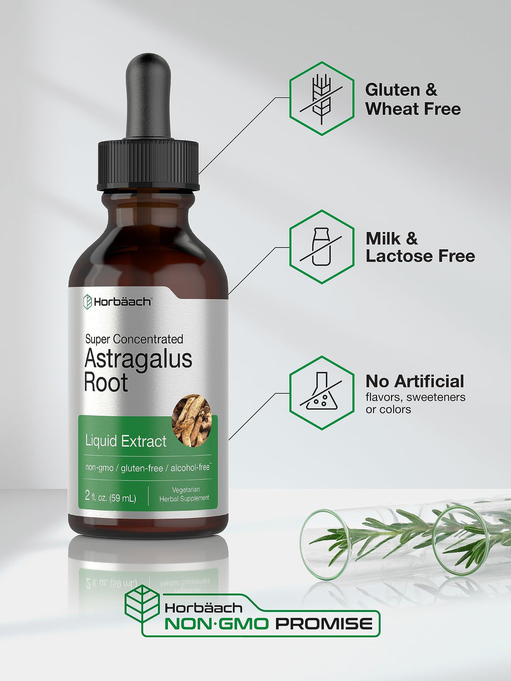 Front package display of Horbäach Astragalus root extract liquid