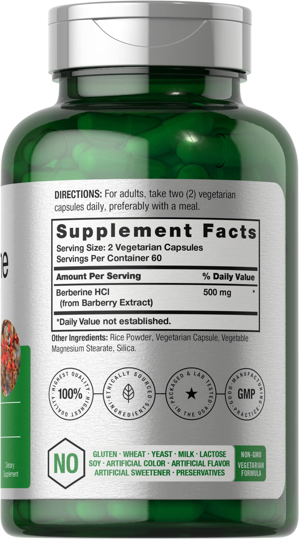 Horbaach barberry extract berberine bottle label highlighting natural source.