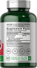 Close-up of Horbäach Beet Root Powder Capsules label highlights non-GMO and gluten-free ingredients.