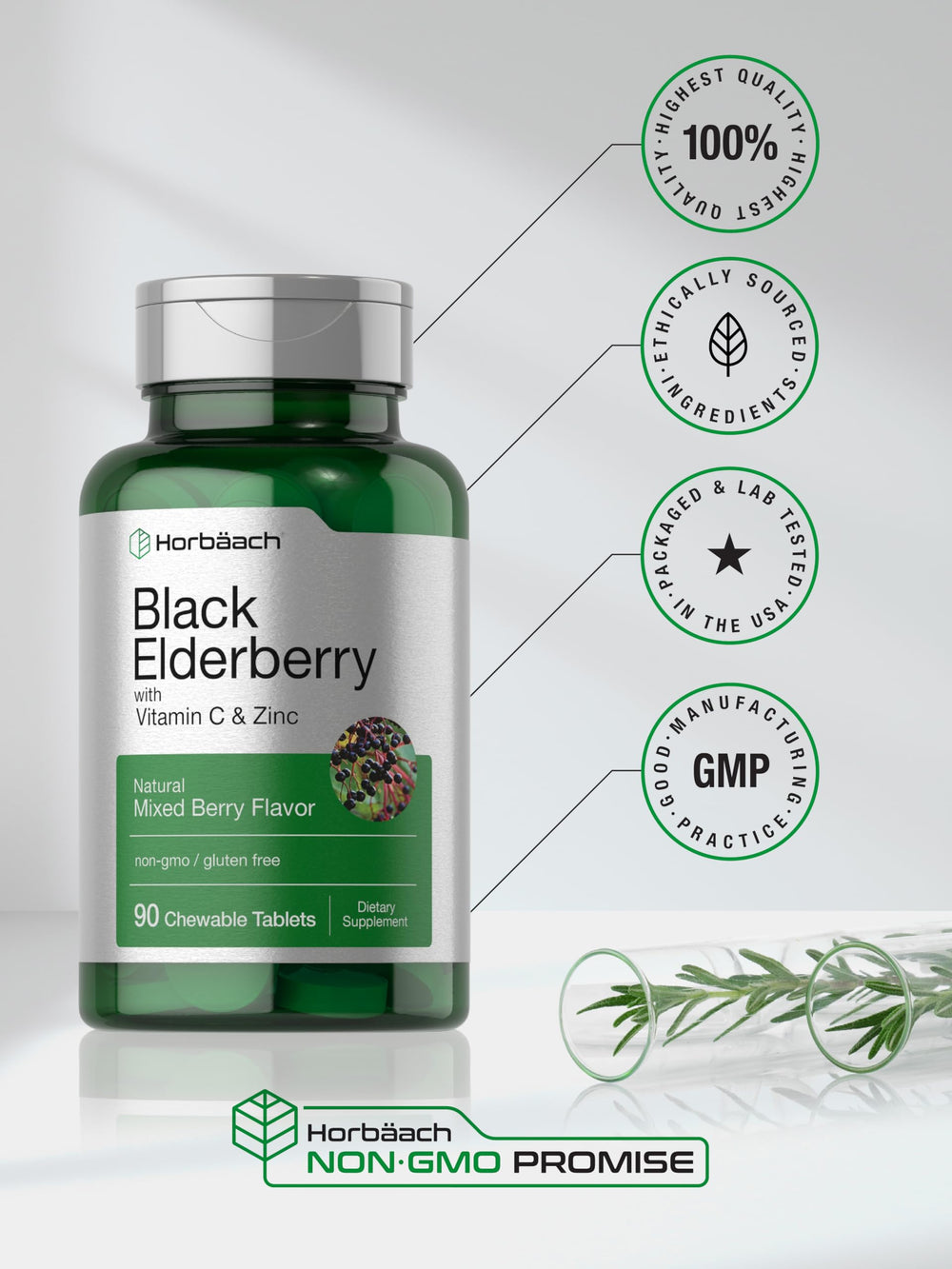 Horbaach Berry-flavored chewables bottle pour for easy consumption