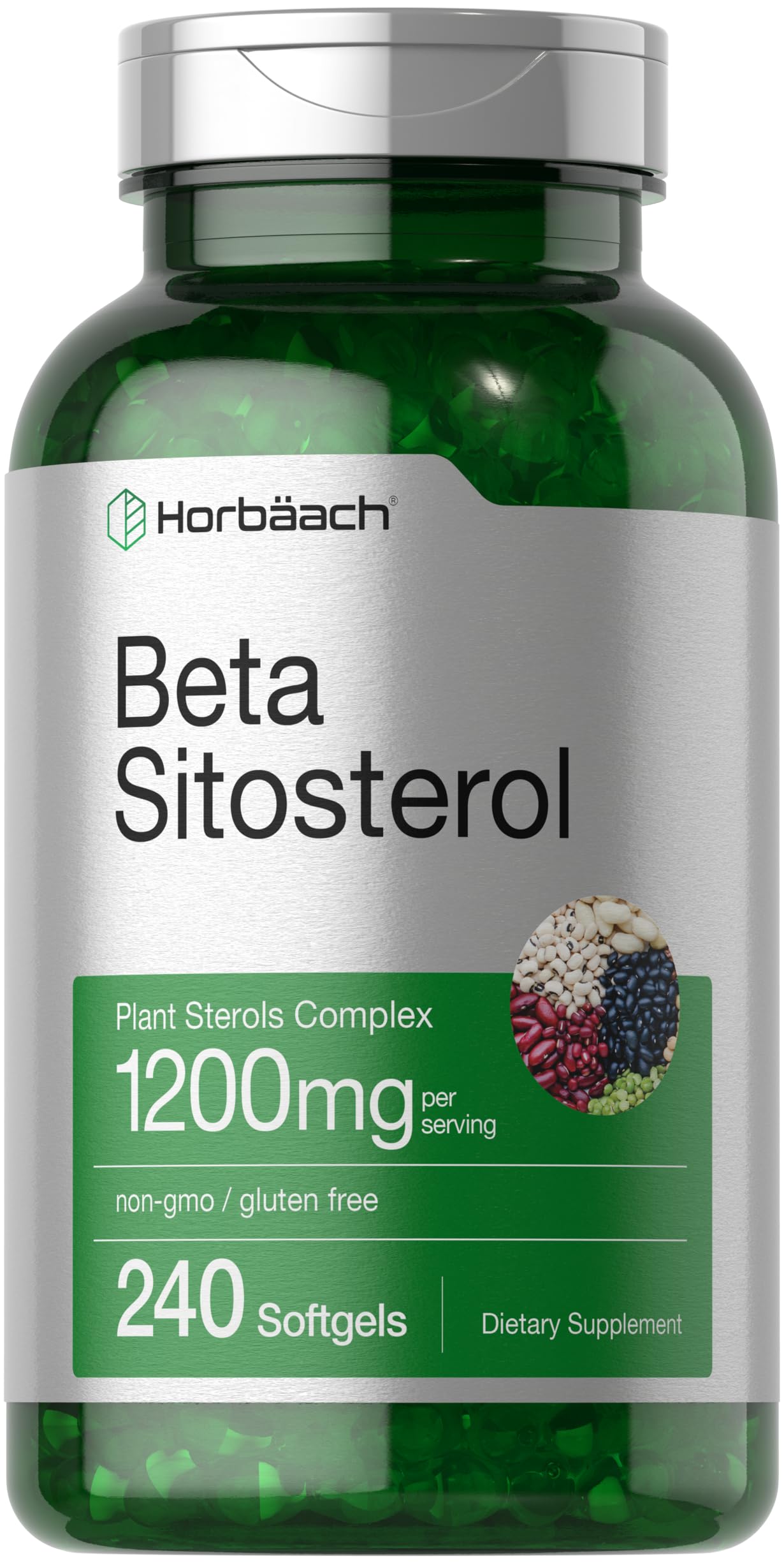 Horbaach Beta Sitosterol bottle shows 240 softgels for daily use.