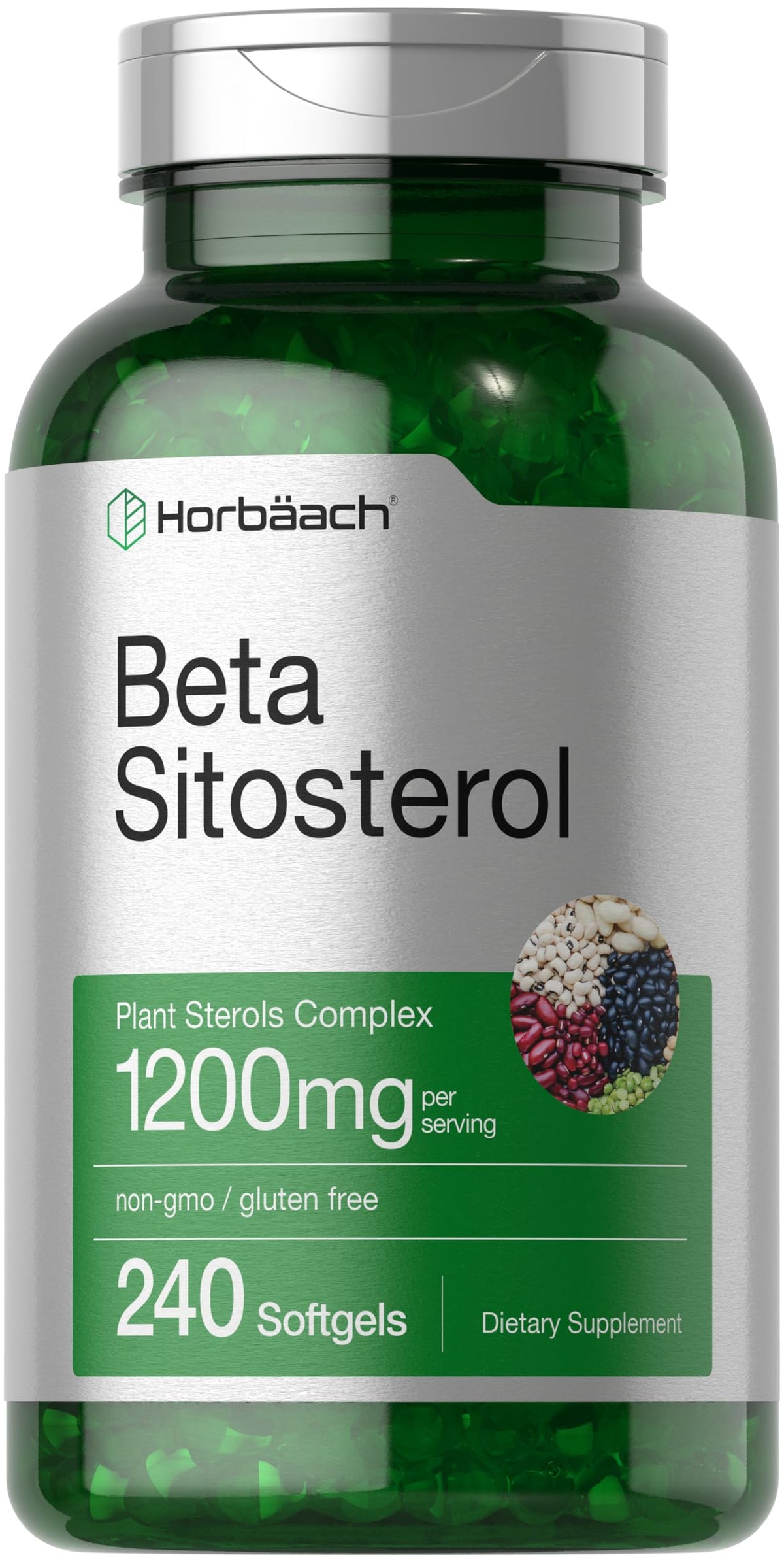 Horbaach Beta Sitosterol bottle shows 240 softgels for daily use.