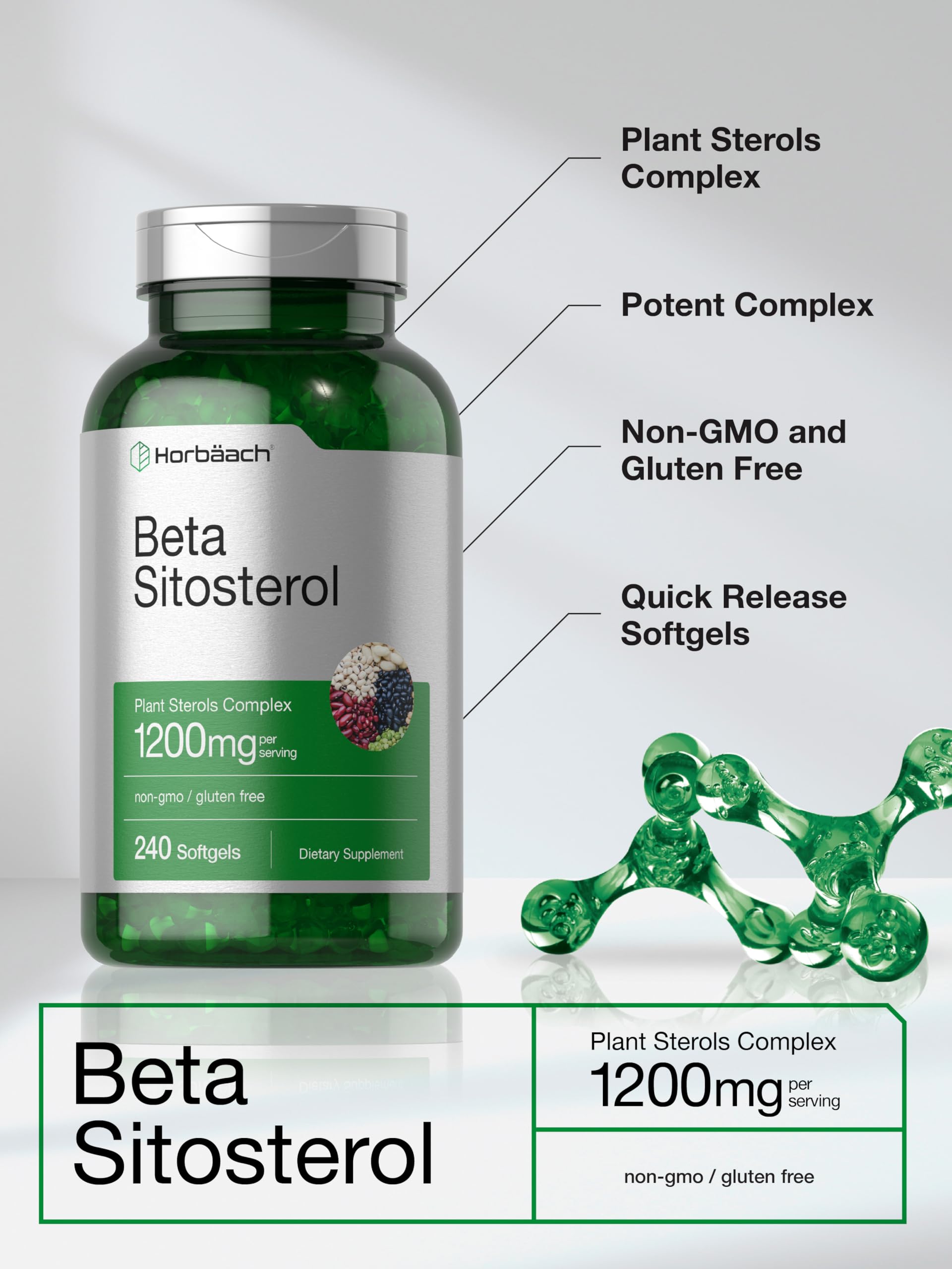 Horbaach Beta Sitosterol gluten-free seal on packaging.