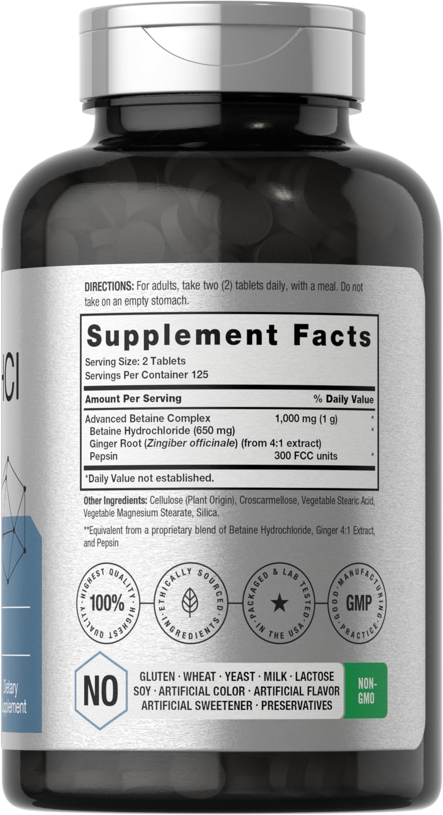 Horbaach Betaine HCl with Pepsin and Ginger for digestion.