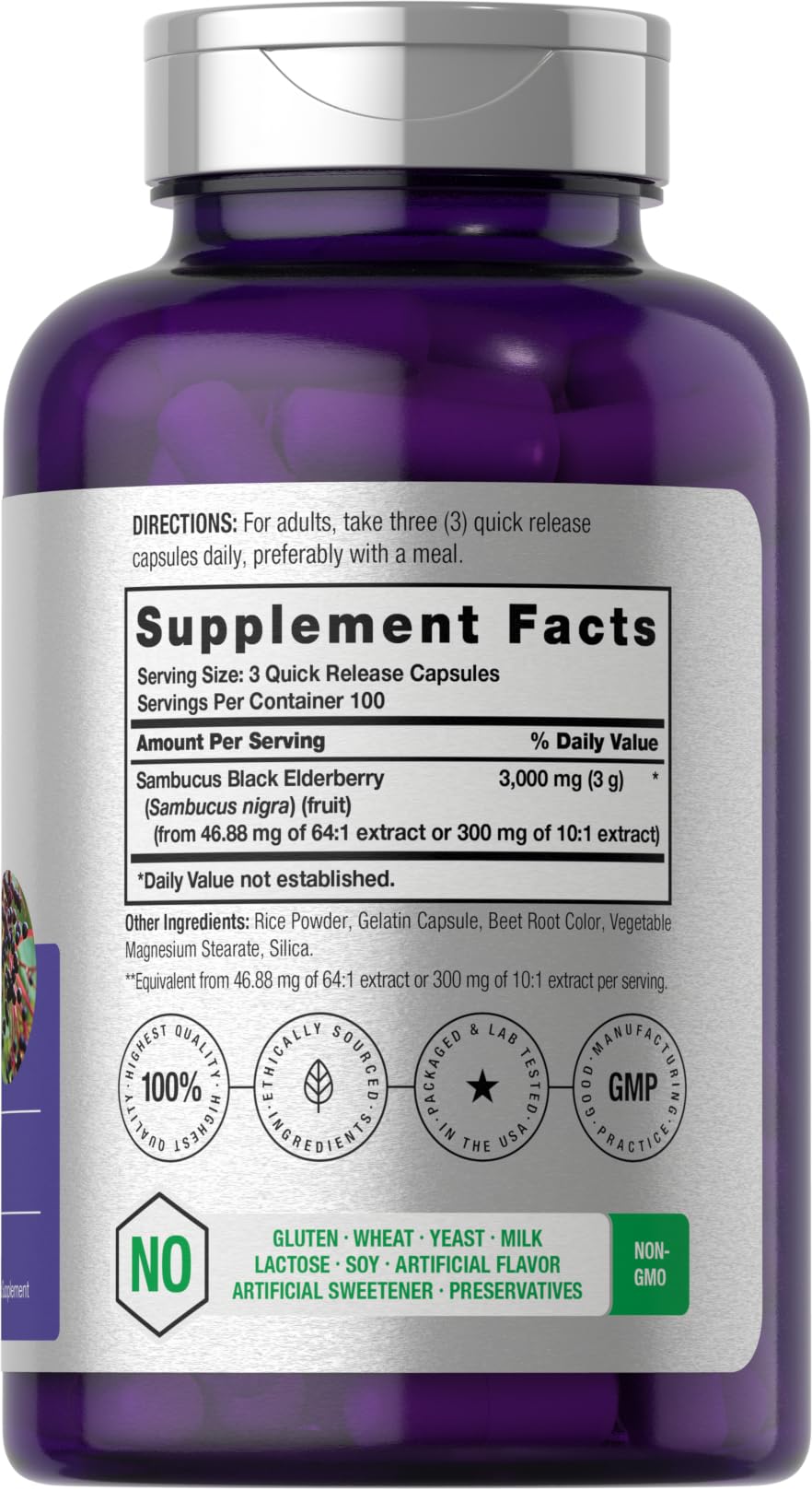 Horbäach Black Elderberry capsules closeup highlighting quick release form