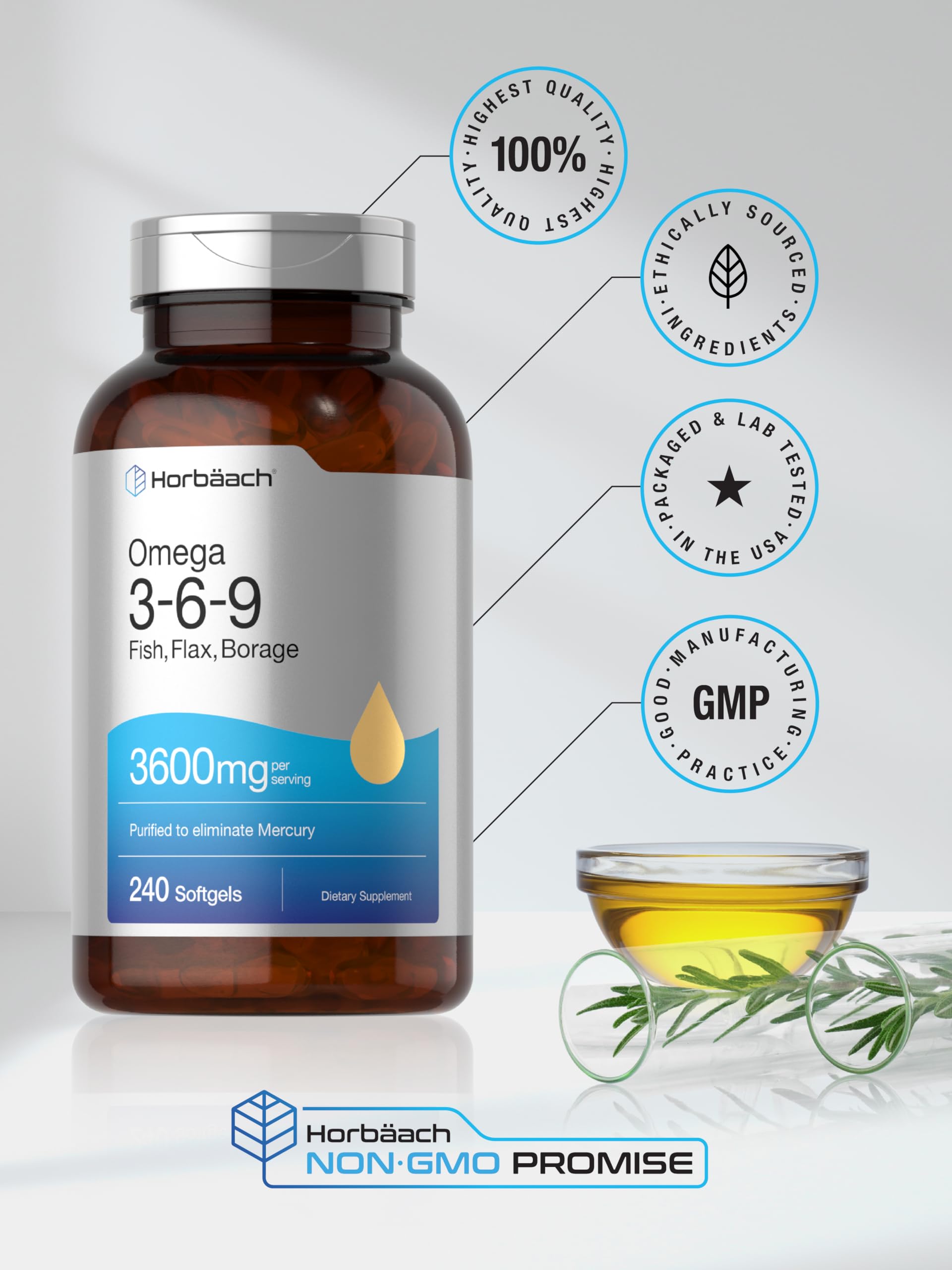 Horbäach borage oil softgels bottle highlighting GLA source.