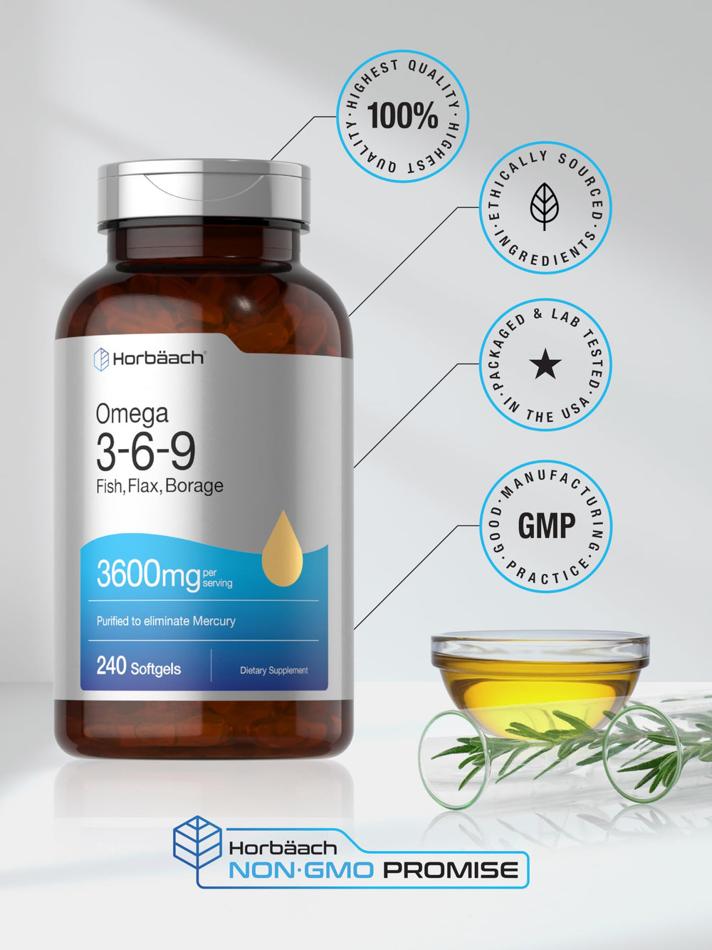 Horbäach borage oil softgels bottle highlighting GLA source.