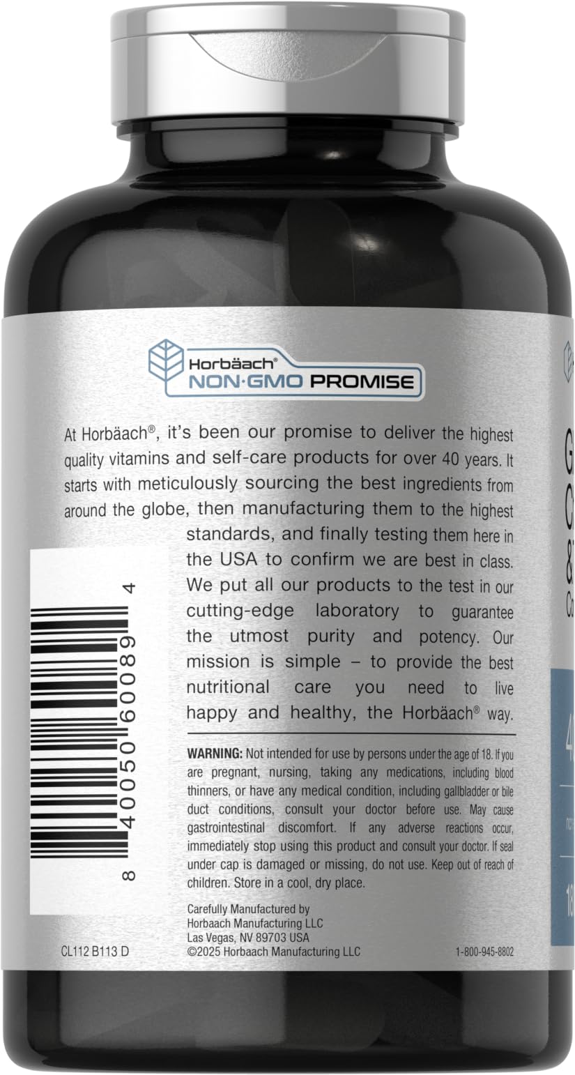 Horbäach bottle label glucosamine chondroitin MSM turmeric caplets