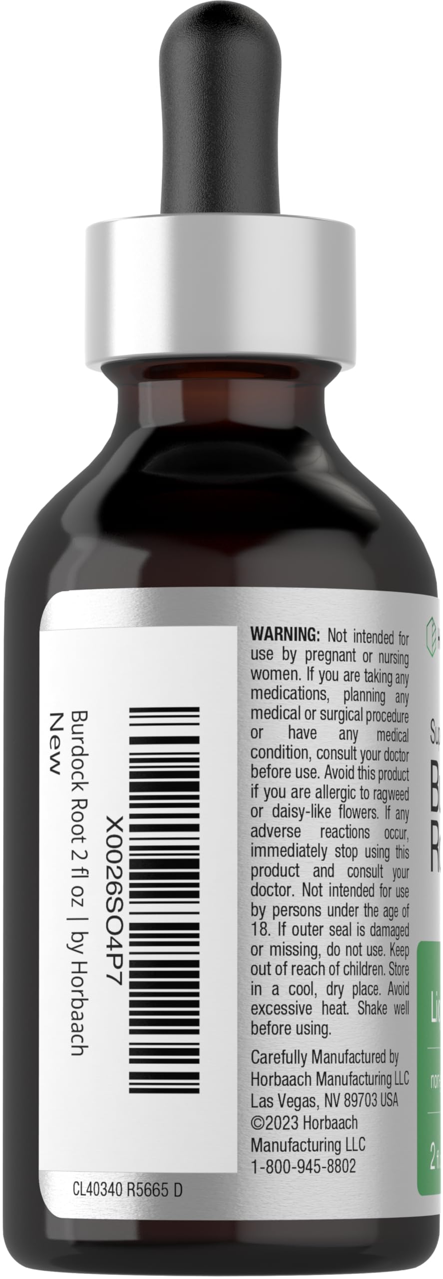 Horbäach Burdock Root Tincture drops pour for easy precise dosing.