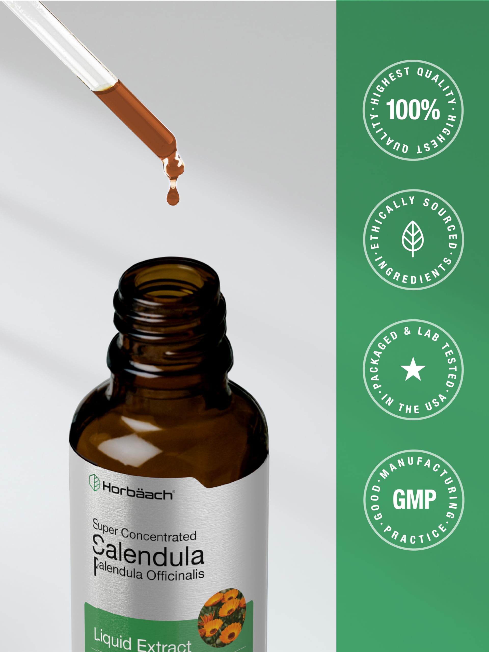 Horbäach Calendula Tincture packaging front highlights purity and trusted quality.
