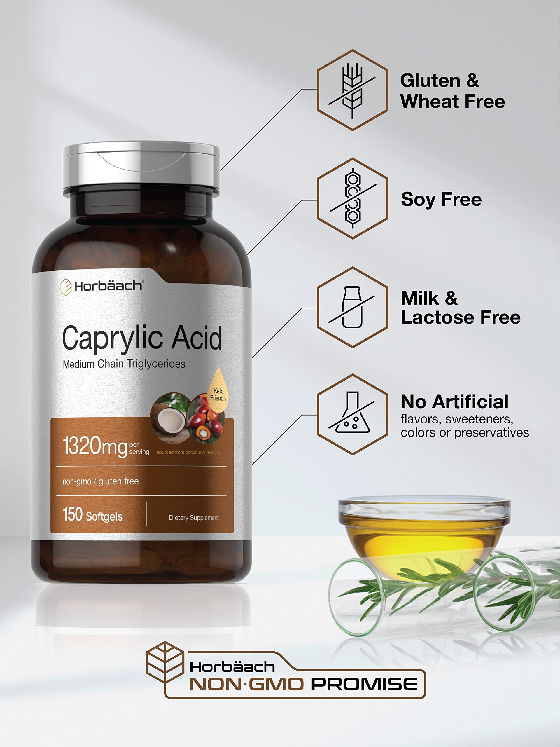 Horbaach Caprylic Acid quick-release softgels for easy daily use