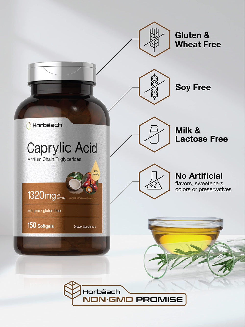 Horbaach Caprylic Acid quick-release softgels for easy daily use