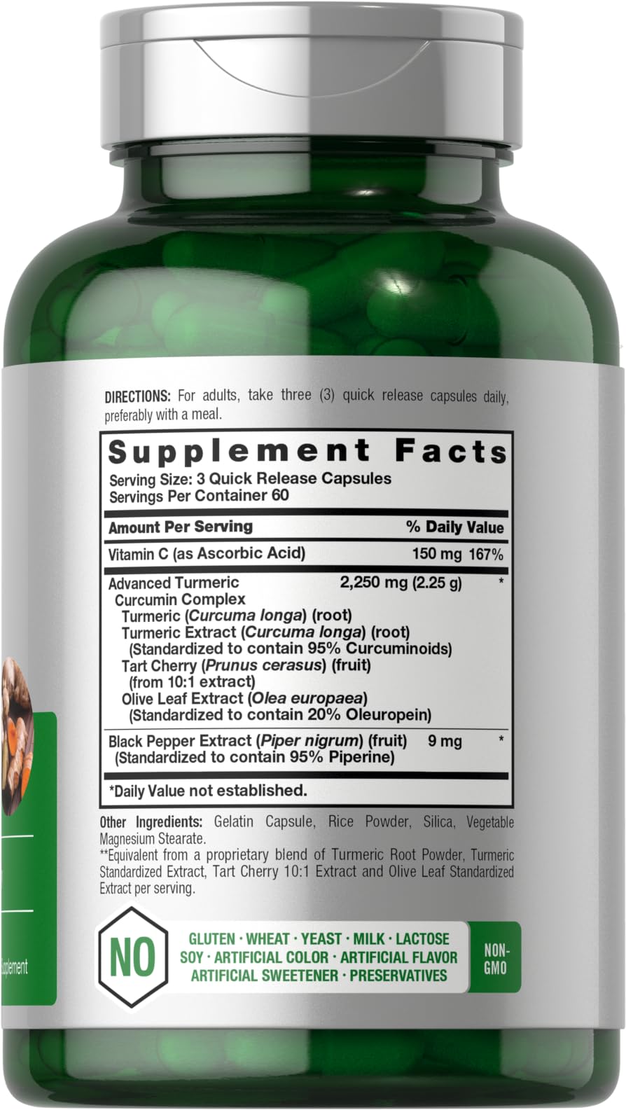 Horbäach capsules close-up showing the 180-count bottle and potency.