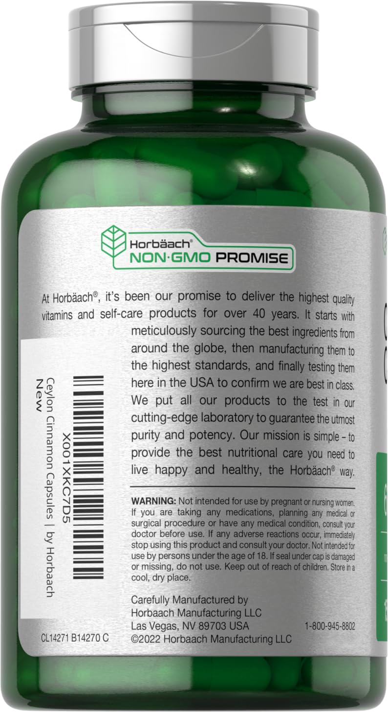 Horbäach Ceylon Cinnamon capsules closeup showing quick-release capsules