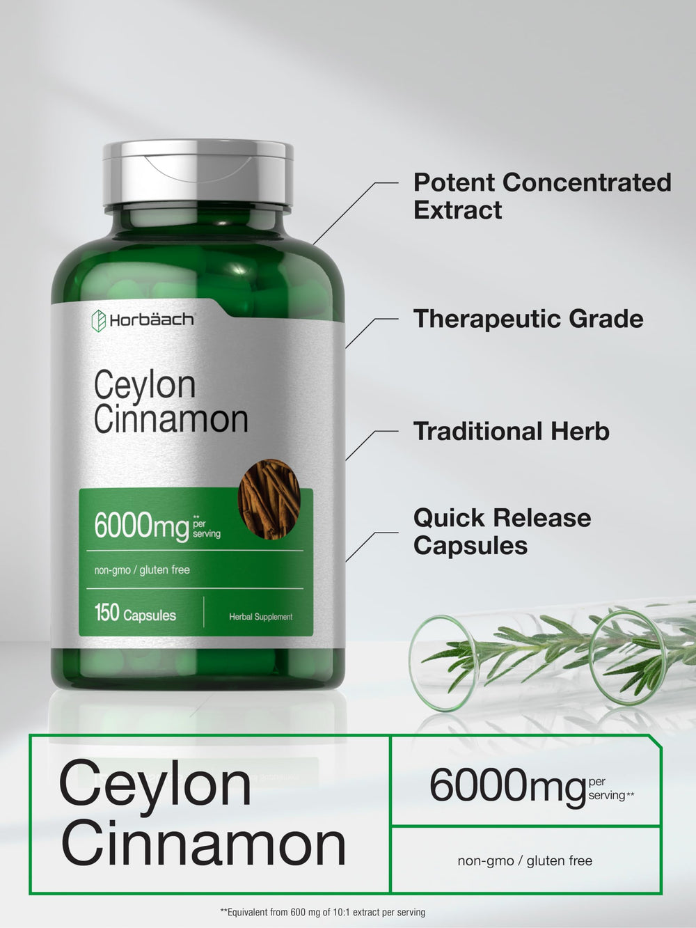 Horbäach Ceylon Cinnamon capsules container with cap for easy use
