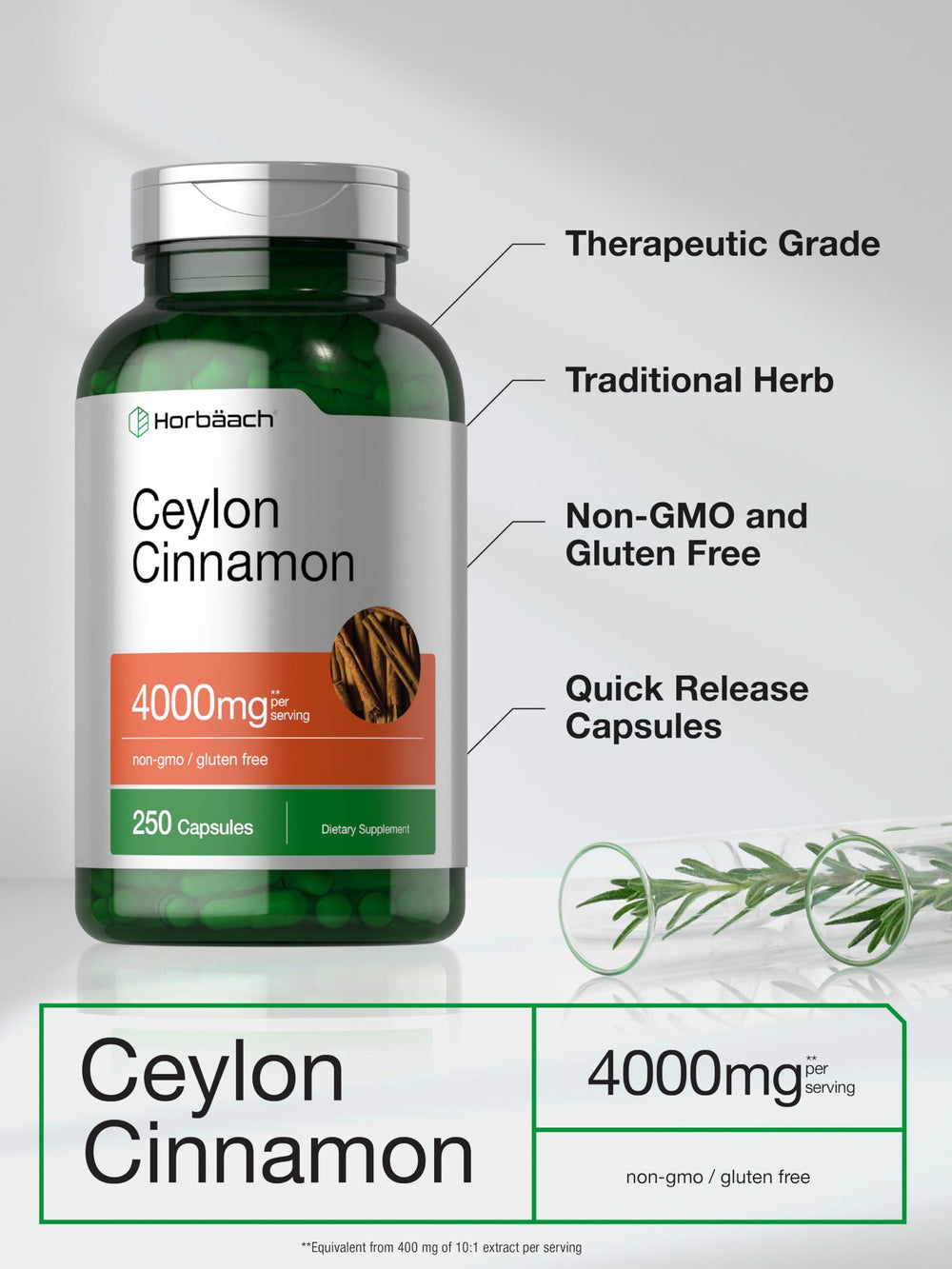 Gluten-free badge on Horbäach Ceylon Cinnamon capsules