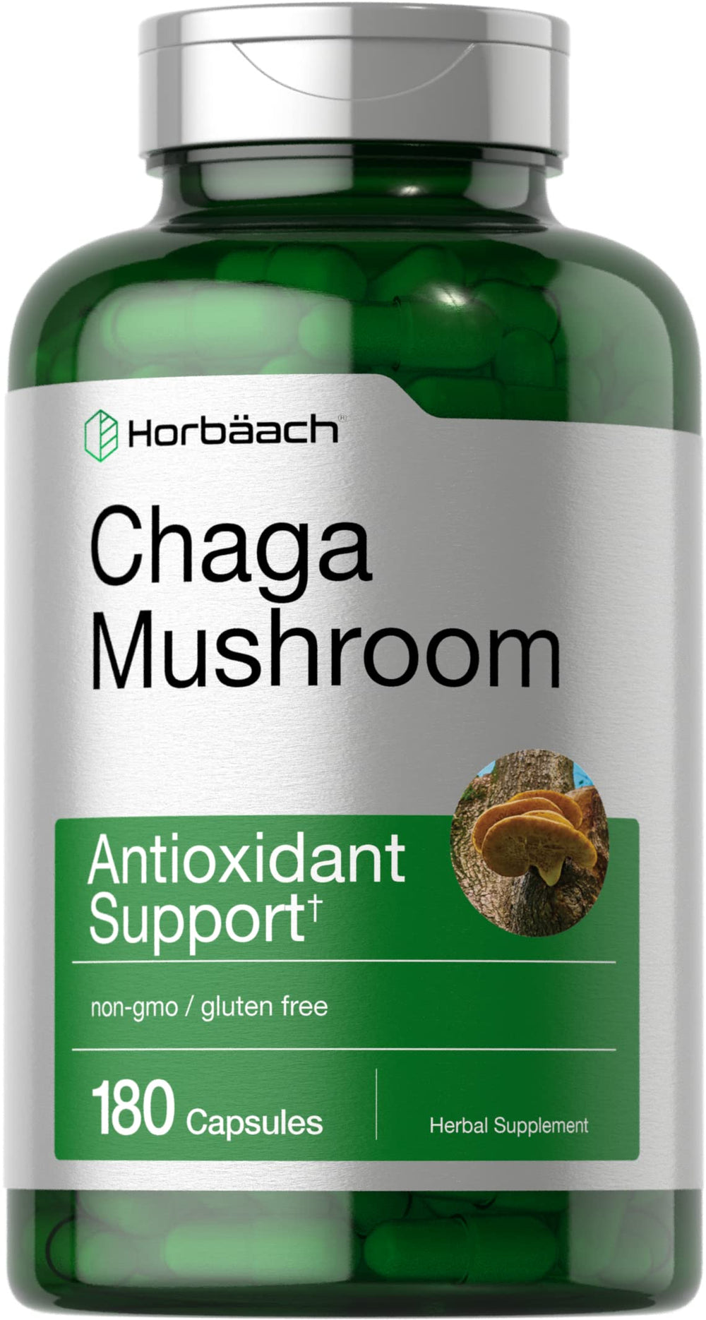 Horbäach Chaga capsules bottle shown for daily wellness routine