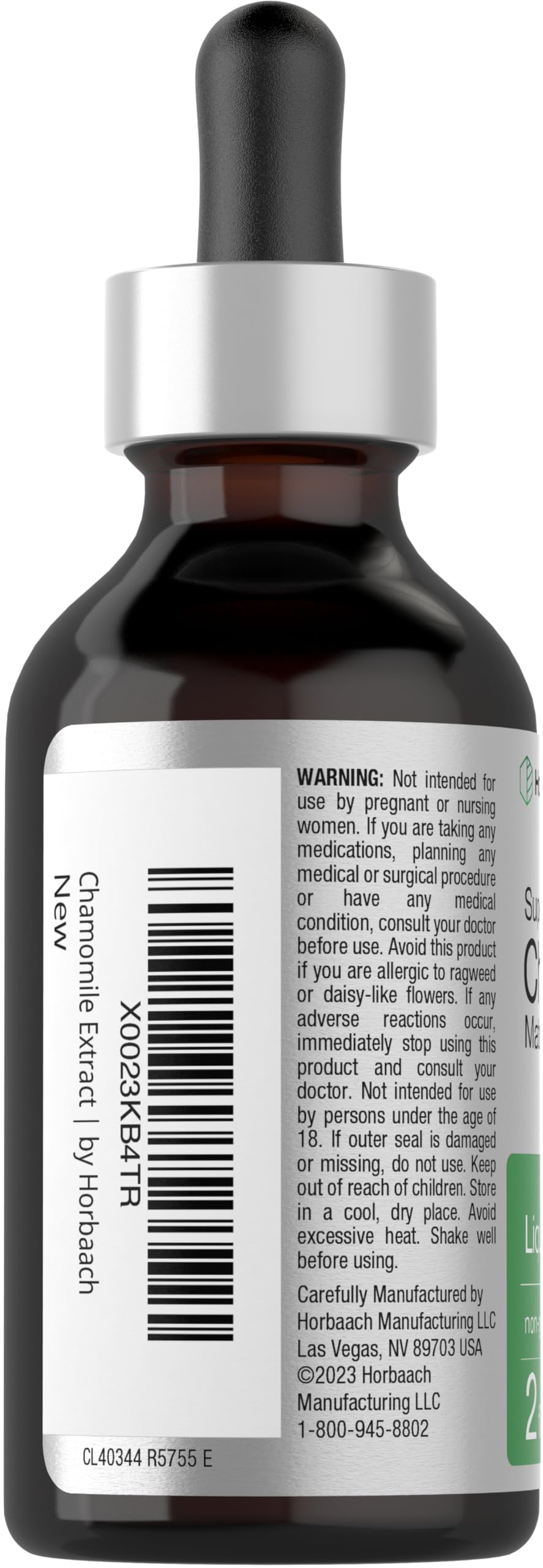 Horbäach Chamomile drops beside the bottle for a quick soothing ritual.