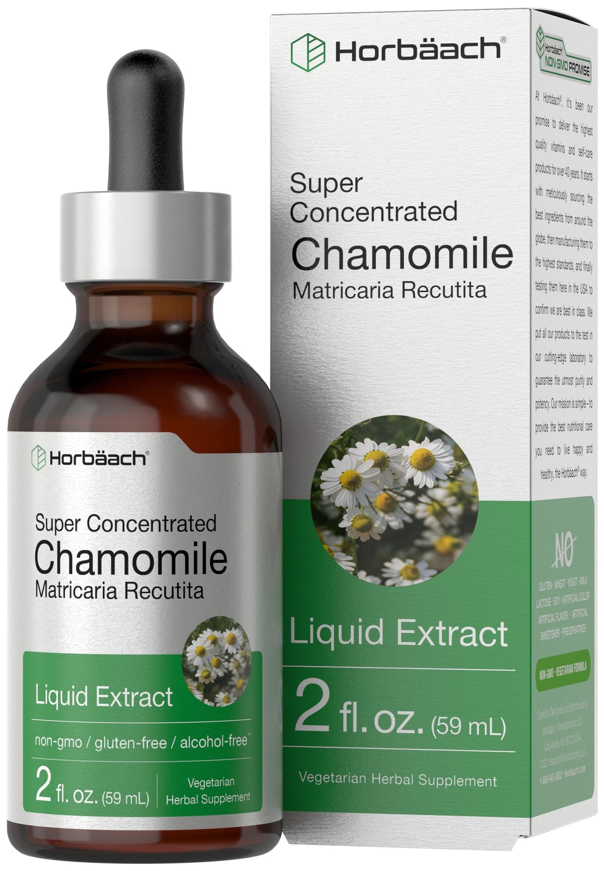 Horbäach Chamomile Extract Liquid bottle with golden floral infusion for calm evenings.