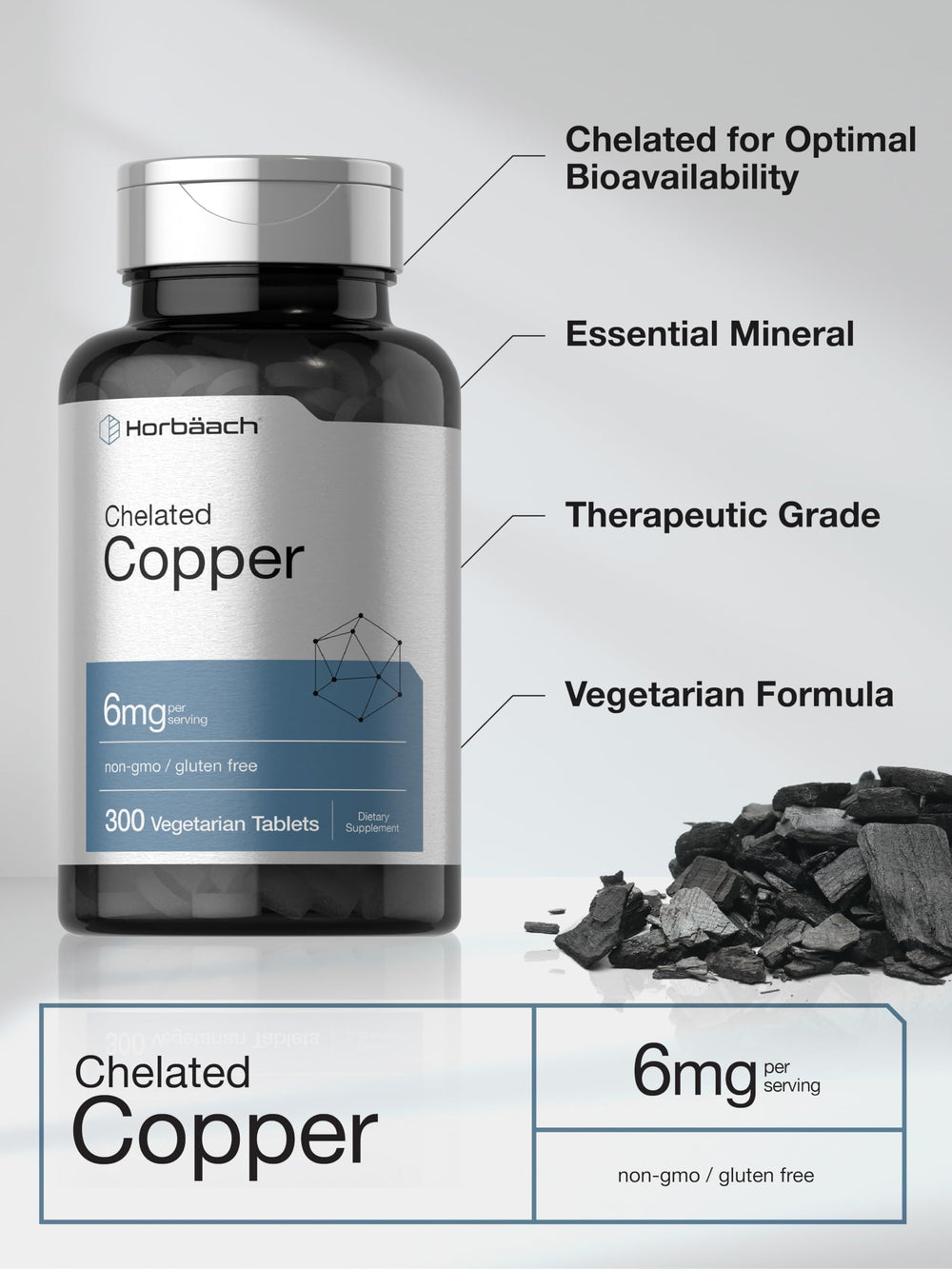 Horbäach Chelated Copper 6 mg tablets for everyday nutritional use